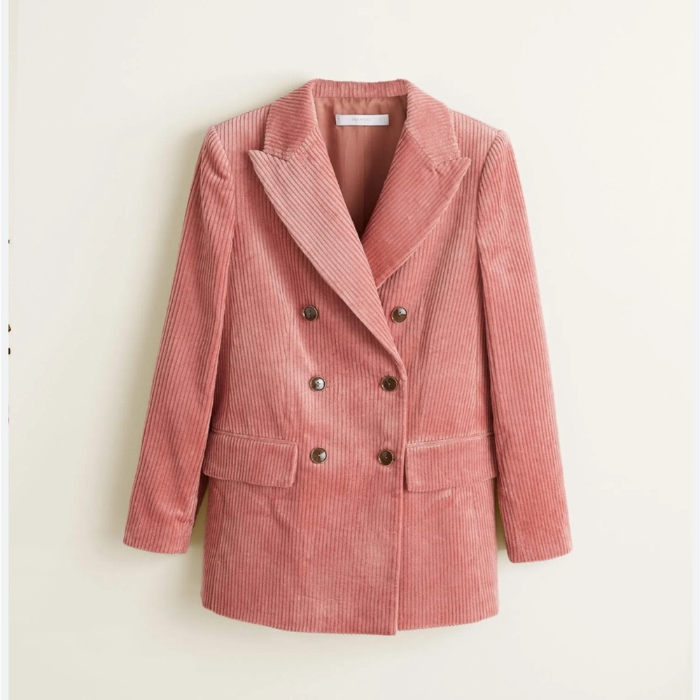 Mango Pink Corduroy Double-Breasted Jacket